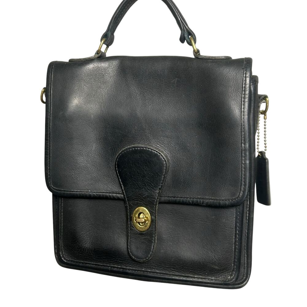 Vintage Coach Black Leather Station Bag